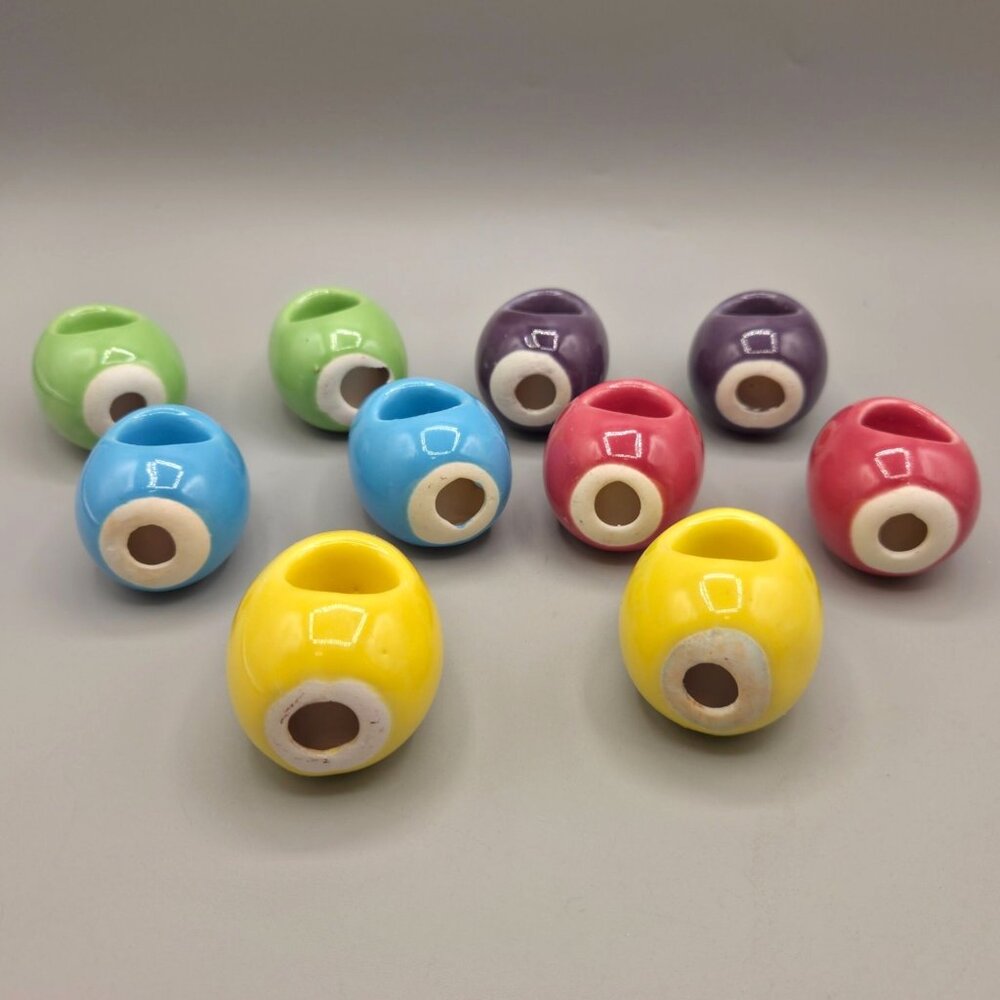 Ceramic Easter Egg Shaped Napkin Rings Set Of 10 Multicolor Spring - Picture 5 of 9